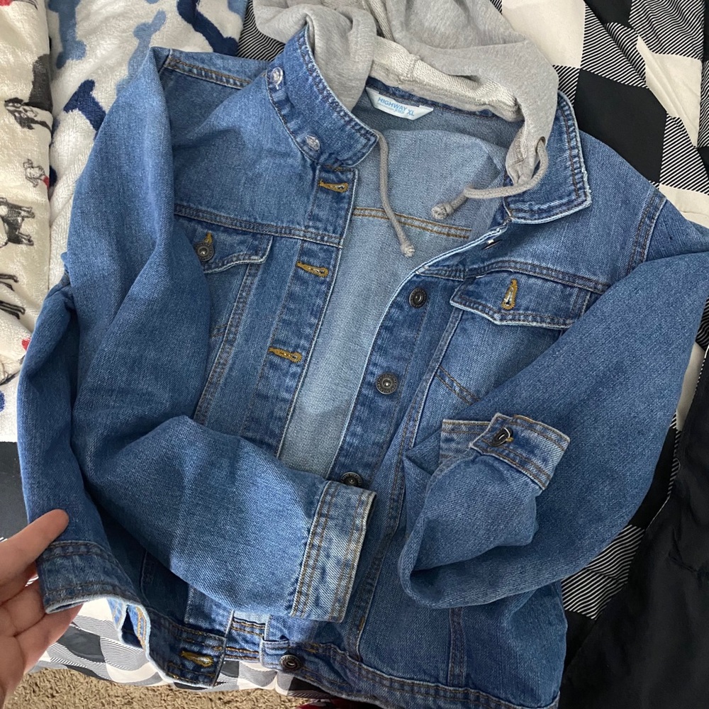 Grey hooded jean jacket